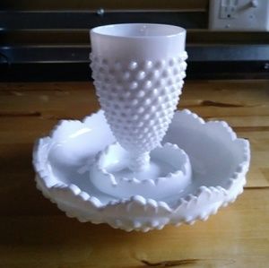 Vintage Milkglass Bundle, White Dish and Goblet